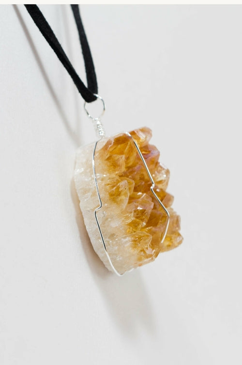 Druse Crystal Pendant on Leather Necklace