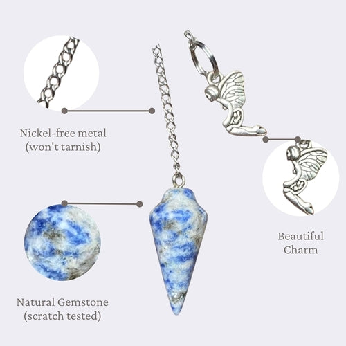 Natural Gemstone Smooth Conical Crystal Pendulum with Mystery Charm |
