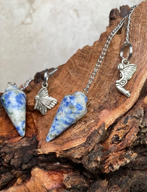 Natural Gemstone Smooth Conical Crystal Pendulum with Mystery Charm |