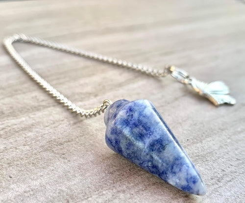 Natural Gemstone Smooth Conical Crystal Pendulum with Mystery Charm |