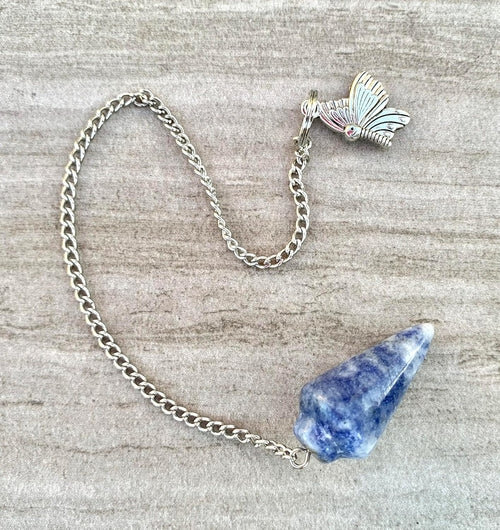 Natural Gemstone Smooth Conical Crystal Pendulum with Mystery Charm |