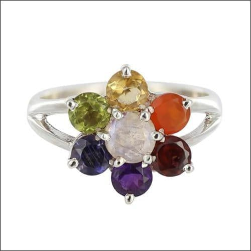 925 Sterling Silver Flower Gemstone Ring | Awesome Multistone Rings