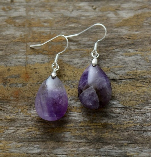 Elegant Women Earrings Natural Stones Purple