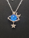 Shiny Stars and Moon Pendant Silver Necklace