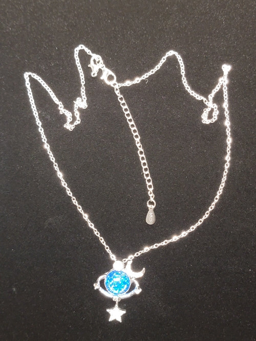 Shiny Stars and Moon Pendant Silver Necklace